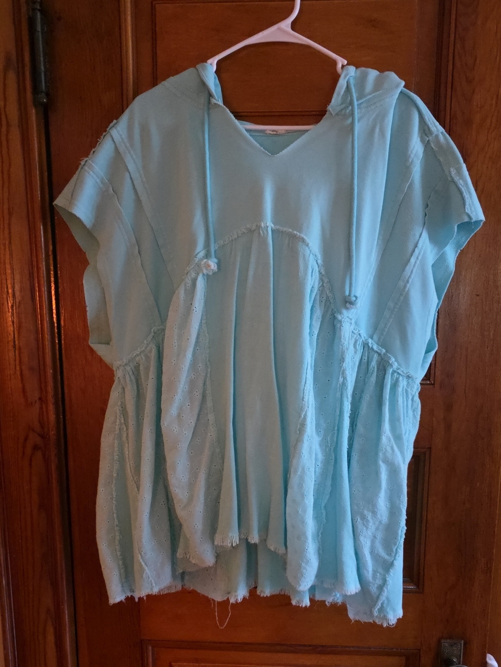 Ovrszd Blue Velvet Aqua Blue Hooded Tunic Top Oversized